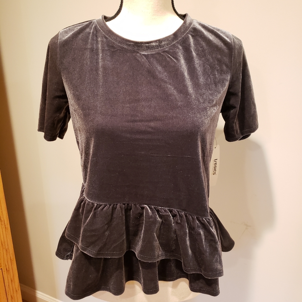 NWT Gray Velour Top with Ruffles